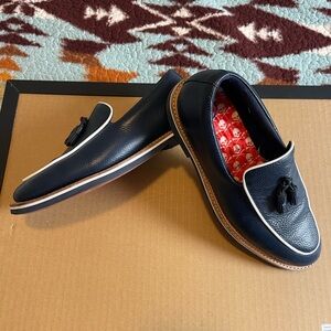 G/FORE Navy Pebble Grain Leather Belgian Loafers